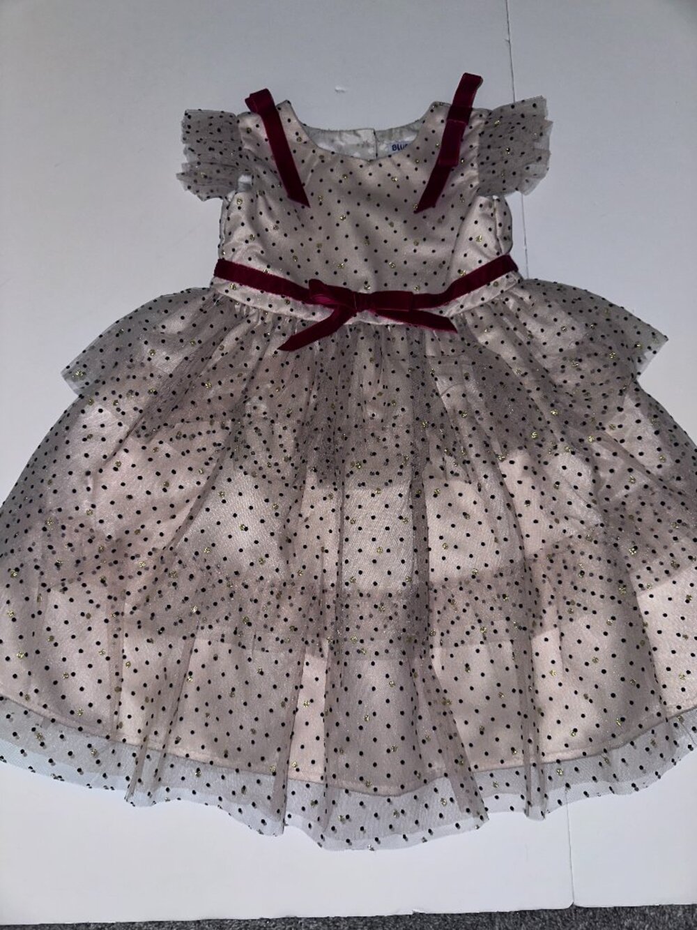 Blueberi Boulevard Toddler Girl Party Dress 4T Fancy Tan Ruffles Layers EUC